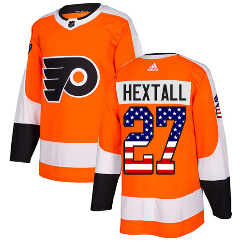 Adidas Flyers #27 Ron Hextall Orange Home Authentic USA Flag Stitched NHL Jersey - Click Image to Close